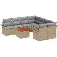 vidaXL Tuinbank Set met kussen 9 pcs Beige poly rattan