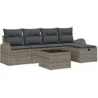 vidaXL Bankstel met kussen met opslag Grijs poly rattan