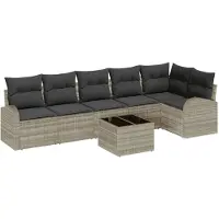 vidaXL Tuinbank Set met kussen 7 pcs Lichtgrijs Poly rattan