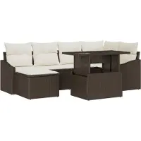 vidaXL Tuinbank Set 7 st Bruin en Crème poly rattan