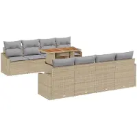 vidaXL Tuinbank Set met opslag 9 pcs Beige Poly rattan