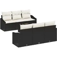 vidaXL Bankset, 7-delig, zwart en crème [Synthetisch]: Polyrotan