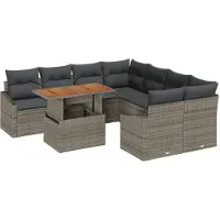 vidaXL Tuinbank Set met opslag 9 pcs Grijs Poly rattan