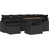 vidaXL Tuinbank Set met opslag 7 pcs Zwart Poly rattan
