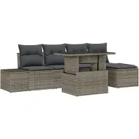vidaXL Tuinset met 6 zitplaatsen, grijs, van polyrotan