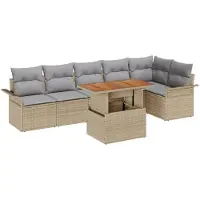 vidaXL Tuinbank Set 7 st Beige en Lichtgrijs poly rattan