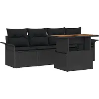 vidaXL Tuinset met 5 zitplaatsen, zwart, van polyrotan