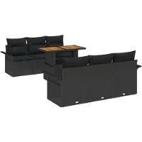 vidaXL Tuinbank Set 7 st Zwart Poly rattan en gepoedercoat staal