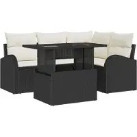 vidaXL Tuinset met sofa en kussens, 5-delig, zwart, polyrotan