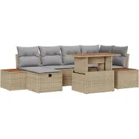 vidaXL Tuinbank Set 7 st Beige poly rattan