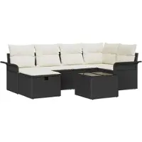vidaXL Tuinbank Set 7 st Zwart en Crème poly rattan