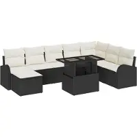 vidaXL Tuinset met sofa en kussens, 9 stuks, zwart en crème