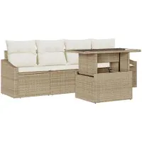 vidaXL Tuinbank Set 5 st Beige en Crème poly rattan