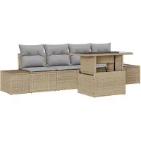 vidaXL Bankstel 5 st Beige en Lichtgrijs poly rattan