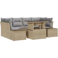 vidaXL Bankstel 7 st Beige en Lichtgrijs poly rattan
