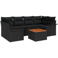 vidaXL Tuinbank Set 7 st Zwart poly rattan