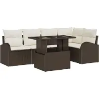 vidaXL Tuinbank Set 6 st Bruin en Crème poly rattan