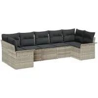 vidaXL Tuinbank Set 7 st Lichtgrijs poly rattan