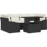vidaXL Tuinbank Set 7 st Zwart en Crème poly rattan
