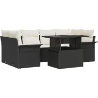 vidaXL Tuinbank Set 7 st Zwart poly rattan