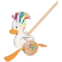Goki houten duwstok eend - kleurrijk speelgoed voor peuters.