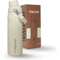 Motivai Fast Sip Drinkfles 700ML – Crème – Thermosfles RVS – Lekvrije Waterfles – BPA-vrij – Dubbelwandig Geïsoleerd – Voor Warm & Koud