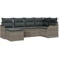 vidaXL Tuinbank Set met kussen 6 pcs Grijs Poly rattan