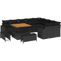 vidaXL Tuinbank Set 12 pcs Zwart poly rattan