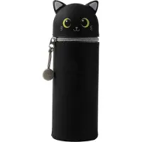 Itotal Pencil Case Silicone "CAT BLACK" 6x6x21cm 150gr Zachte siliconen etui voor school, uitbreidbaar met contourvorm