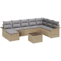 vidaXL Tuinbank Set 9 st Zwart Poly rattan