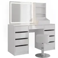 Vicco Kaptafel set met kruk Sherry Wit/Wit Hoogglans 128.2 cm met LED-spiegel en kruk, Model 57640