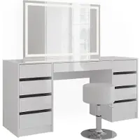 Vicco Sherry Kaptafel set met kruk – 158.2 cm met LED-spiegel en kruk Wit/wit hoogglans