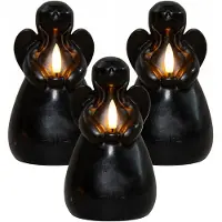 Anna's Collection LED kaars engel - 3x - zwart - 14 x 8 cm - met timer - op batterijen - kerst - kerstkaarsen