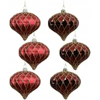 Kaemingk Bordeaux Rode Kerstballen 8 cm, 6 stuks, onbreekbaar, met gouden decoratie