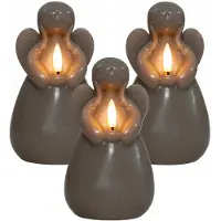 Anna's Collection LED kaars engel - 3x - taupe - 14 x 8 cm - met timer - op batterijen - kerst - kerstkaarsen