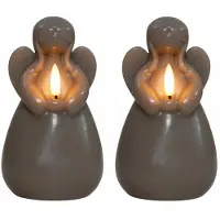 Anna's Collection LED kaars engel - 2x - taupe - 14 x 8 cm - met timer - op batterijen - kerst - kerstkaarsen