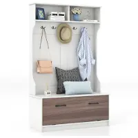 Costway SureDeal - Kapstok - Hout - Bankje - Kast - Wit - 100x40x160 cm - Garderobe - Schoenenrek - Wandkapstok - Schoenenkast - Slaapkamer
