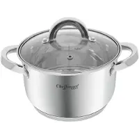 Cheffinger , Roestvrijstalen Kookpan met Glazen Deksel 20cm 3.9L Inductie Compatibel, Zilveren