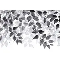 WALLARENA - Fotobehang - 300x210 cm - zwart-witte bladeren die aan de muur hangen voor slaapkamer en salon