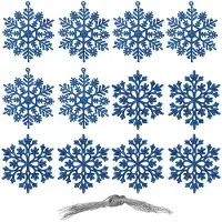 Springos Kerstballen Sneeuwvlokken Blauw Glitter 12 Stuks Onbreekbaar