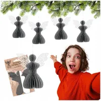 Chomik Papieren Kerstengel Grijs 12cm - Decoratie voor Kerstboom