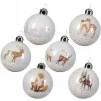 Kaemingk Glazen Kerstballen Mix 6 stuks 8 cm Transparant met Winterse Dieren