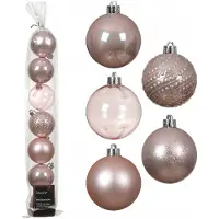 Kaemingk Lichtroze Kerstballen Mix Patronen Plastic Sieraden 6 cm