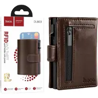 Hoco Pasjeshouder met Rits - Bruin - Uitschuifbaar Creditkaarthouder mannen & Vrouwen - Anti-theft Portemonnee met RFID - 10 Pasvakjes Pop up Wallet met Brief- en Muntgeld Vakken