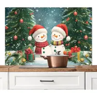 KitchenYeah Spatscherm keuken 120x80 cm - Kookplaat achterwand Sneeuwpop - Kerstsneeuw - Groen - Rood - Muurbeschermer - Spatwand fornuis - Hoogwaardig aluminium