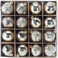 Chomik 16x Zilveren Kerstballen Mix Patronen 6cm - Onbreekbaar