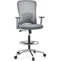 Hjh OFFICE Werkstoel / barkruk TOP WORK 44 W Zitting stof / rugleuning gaas grijs