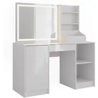 Vicco Sherry Kaptafel met licht – 128.2 cm met LED-spiegel Wit/wit hoogglans