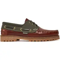Barbour Heren Leren Nautic Dekboot bruin, groen (45), Leer, Plat, Veters, Casual MFO0795