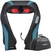 Auronic Shiatsu Massagekussen - Elektrisch Nekmassage Apparaat - Massage Apparaten - Nek en Schouder - Infrarood - Inclusief Draagtas - Zwart/Blauw